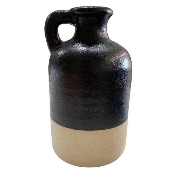 Black & Cream Small Stoneware Jug Vase With Handle - Picture 1 of 4